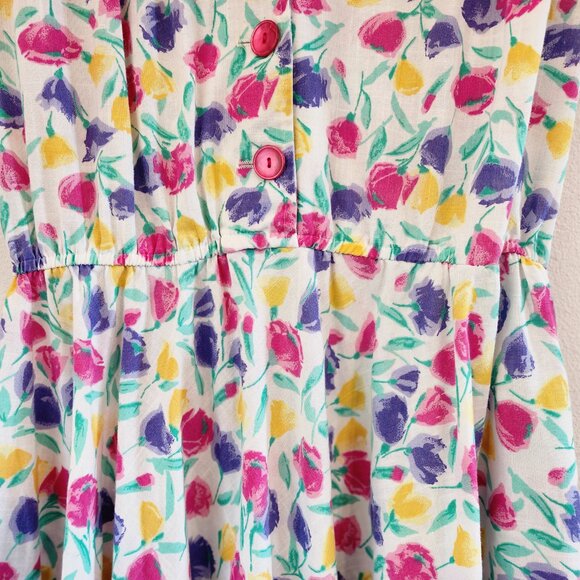 Vtg 70's Fit Flare Midi Shirt Dress Floral Colorful Collar Women M Retrolook - Picture 8 of 14